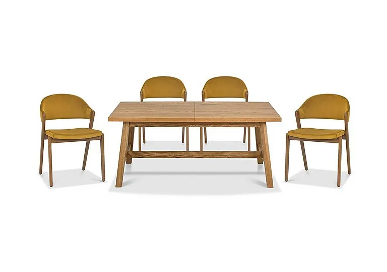 Stratford Small Extending Dining Table with 4 Fabric Chairs - Mustard Velvet