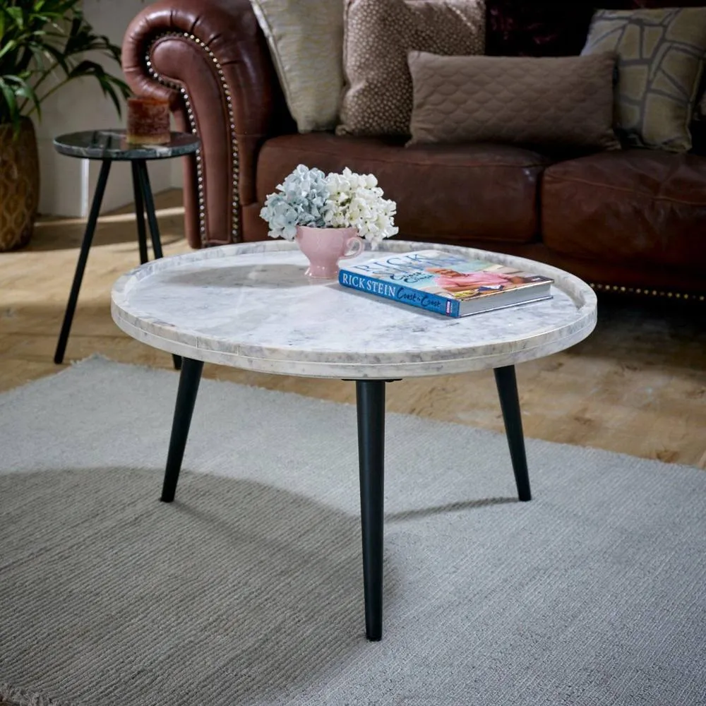 IH Design Margarita Coffee Table With Marble Top & Metal Legs in White 2