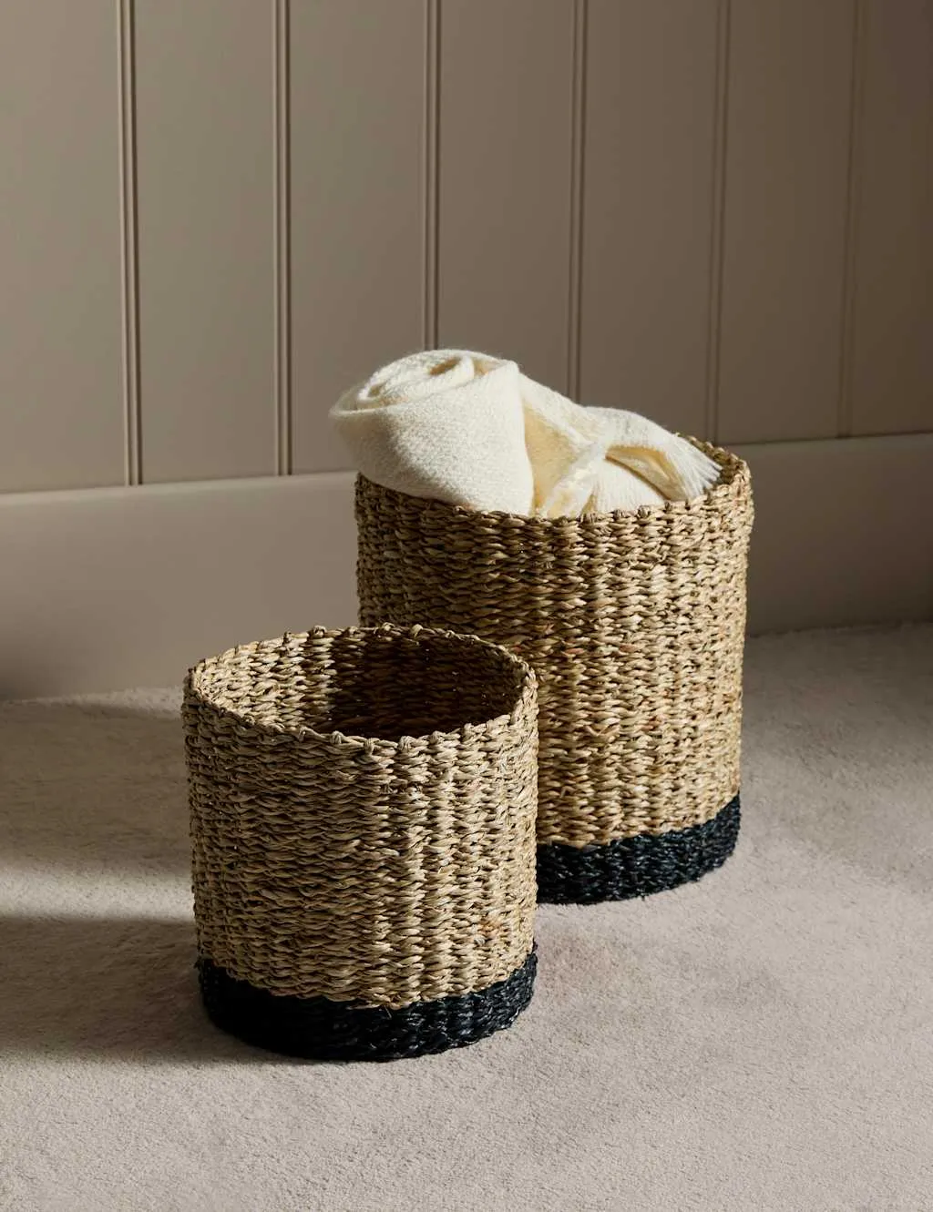 M&S Set of 2 Raffia & Seagrass Contrast Baskets Natural