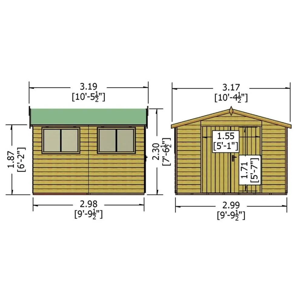 Shires Workspace DD Tongue & Groove Garden Shed Workshop Approx 10x10 Feet in Brown 3