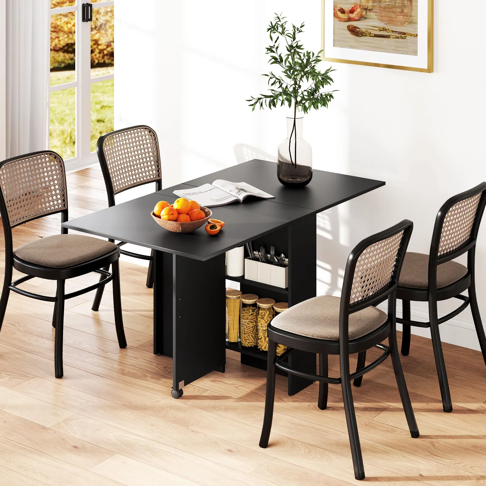 HOMCOM 80-140 cm Folding Dining Table for 4-6 Drop Leaf Table in Black