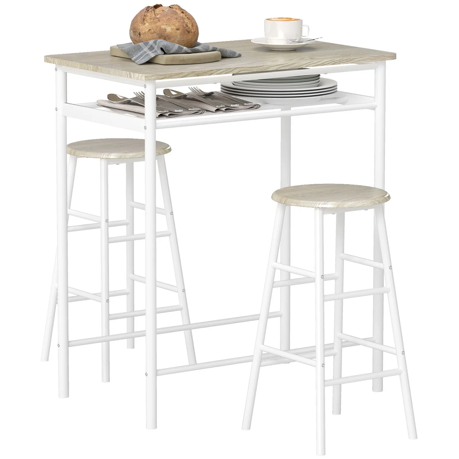 HOMCOM 3-Piece Dining Set with 2 Matching Chairs & 1 Table 2
