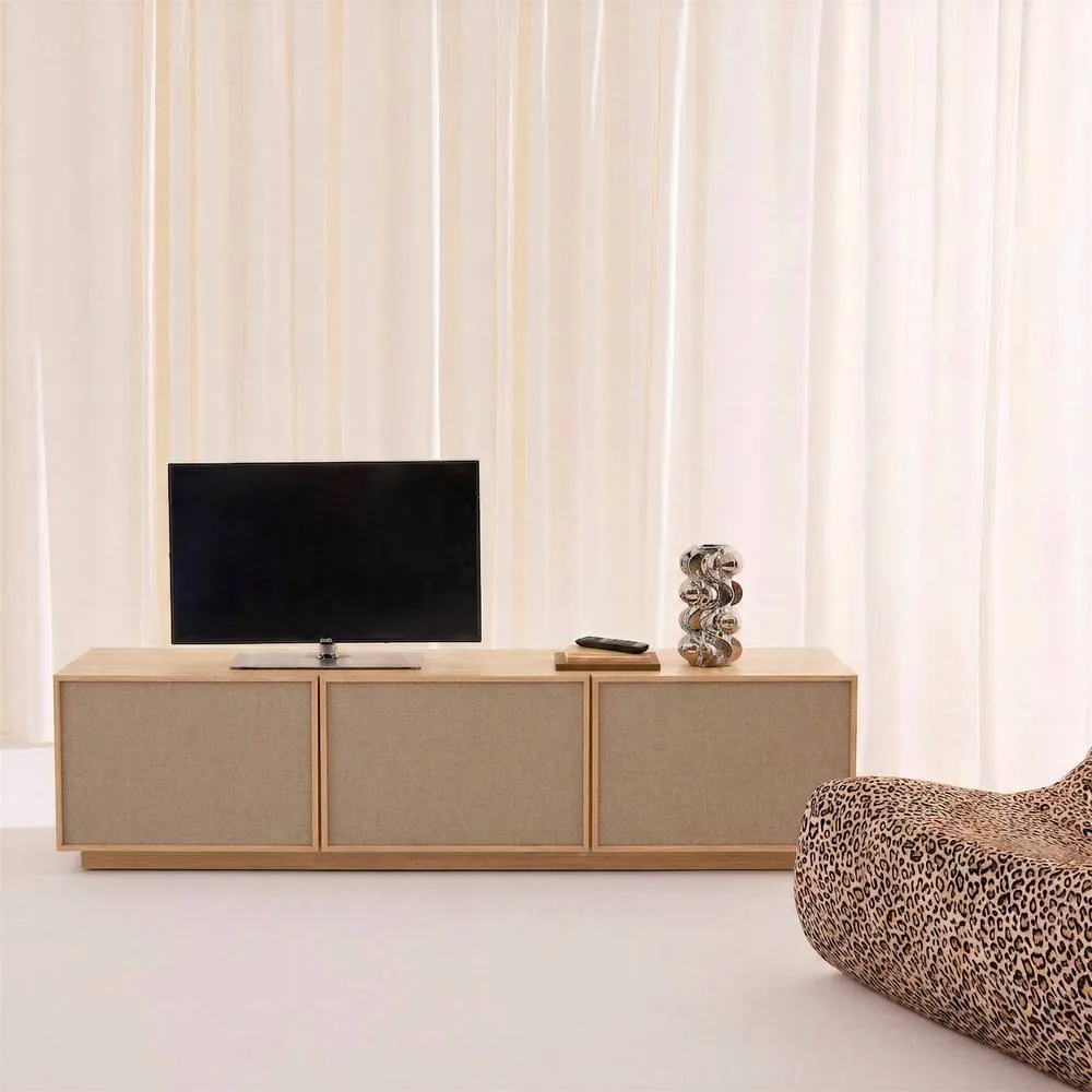 sweeek TV stand 3 doors 180cm wood decor & fabric in Beige 3