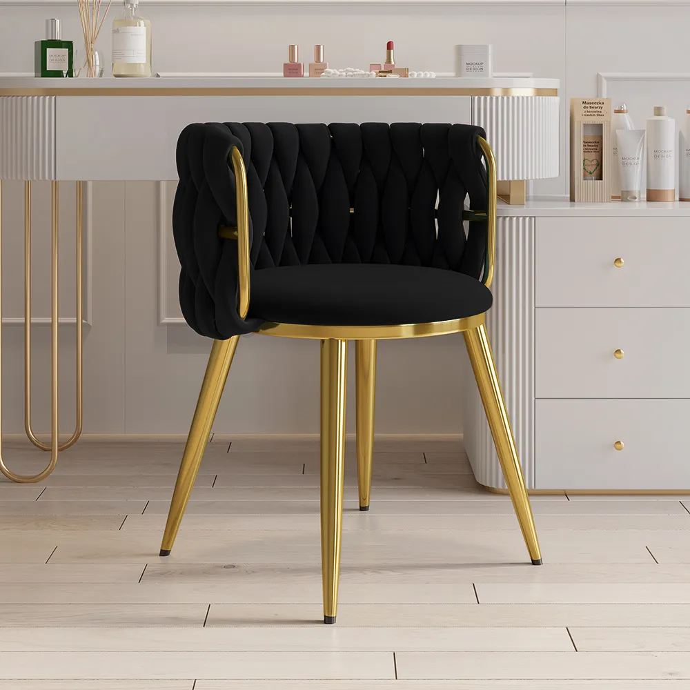 Sweave Nordic 8-Pieces Black Barrel Back Dining Chair Round Accent Velvet Upholstery