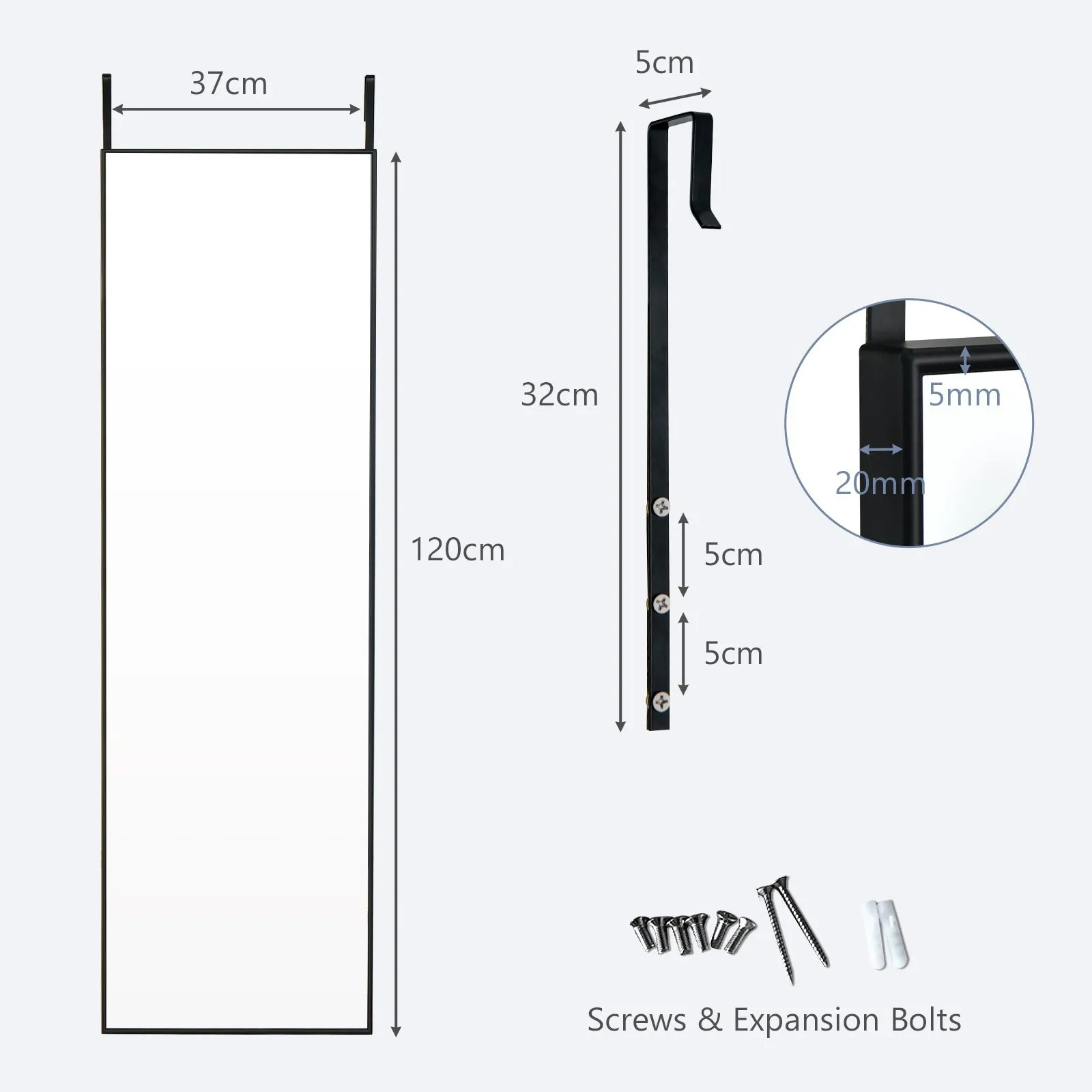 Costway 2 IN1 Full Length Mirror Over the Door Dressing Mirror Wall Mounted Mirror in Black 2