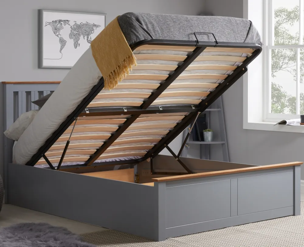 Phoenix - Small Double - Ottoman Storage Bed - Stone Grey - Wooden - 4ft -Happy Beds 1