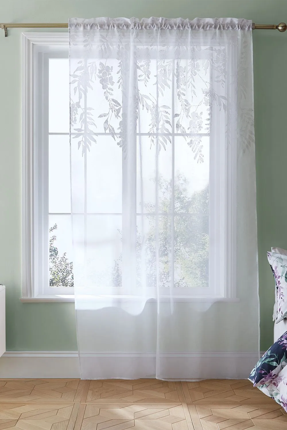 Catherine Lansfield 'Wisteria Floral' Voile Curtain Panel in White