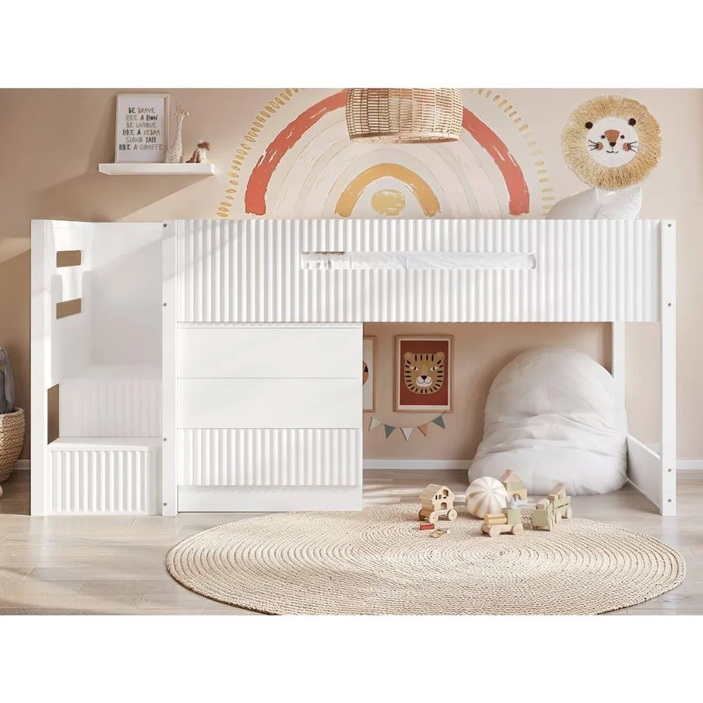Flair Luca Ribbed Mid Sleeper with 3 Drawer Chest in White