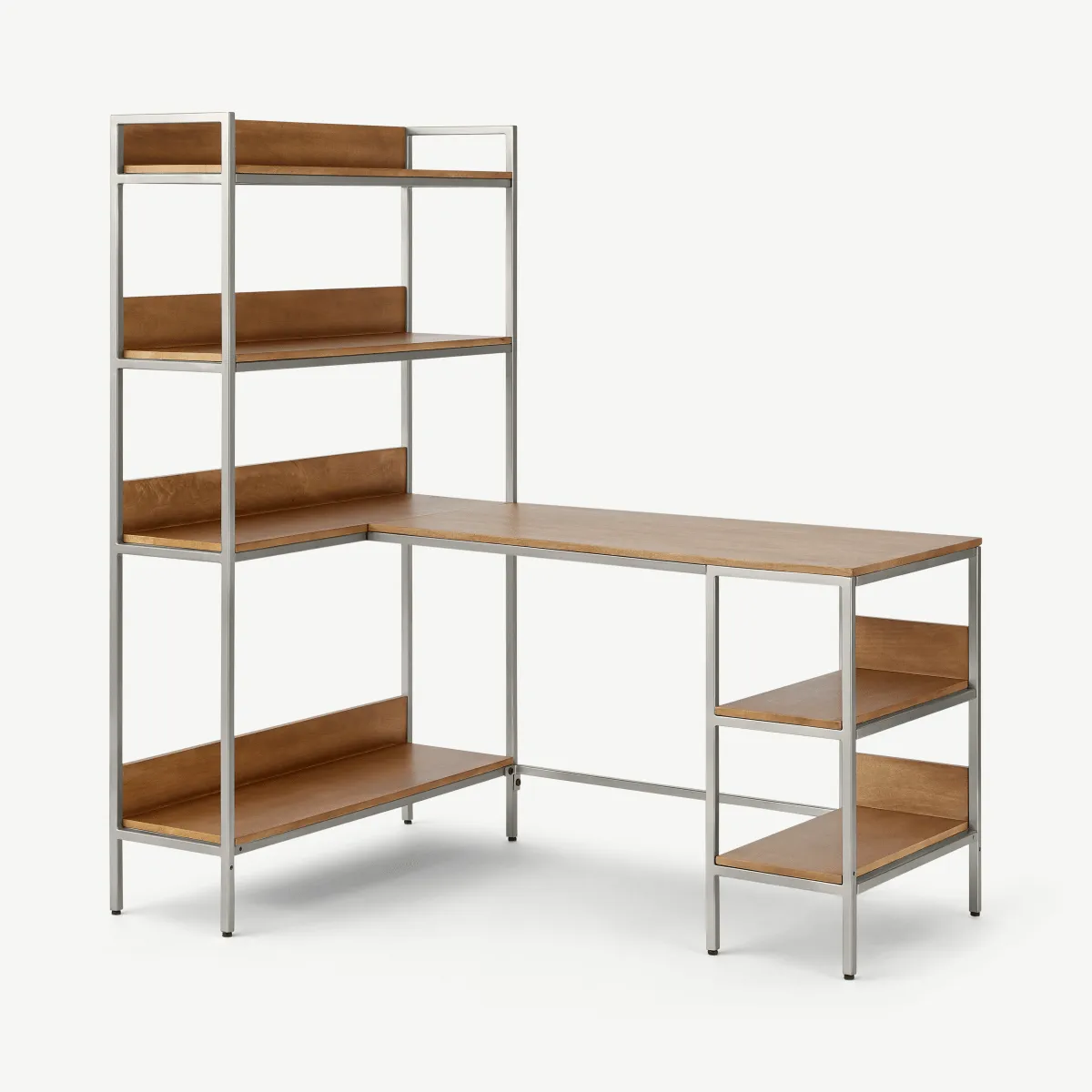 Lomond Adjustable Corner Desk, Honey Mango Wood & Brushed Steel