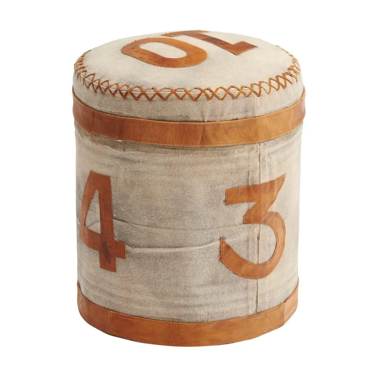 IH Design Stool Retro Canvas & Leather in Light Sand 3