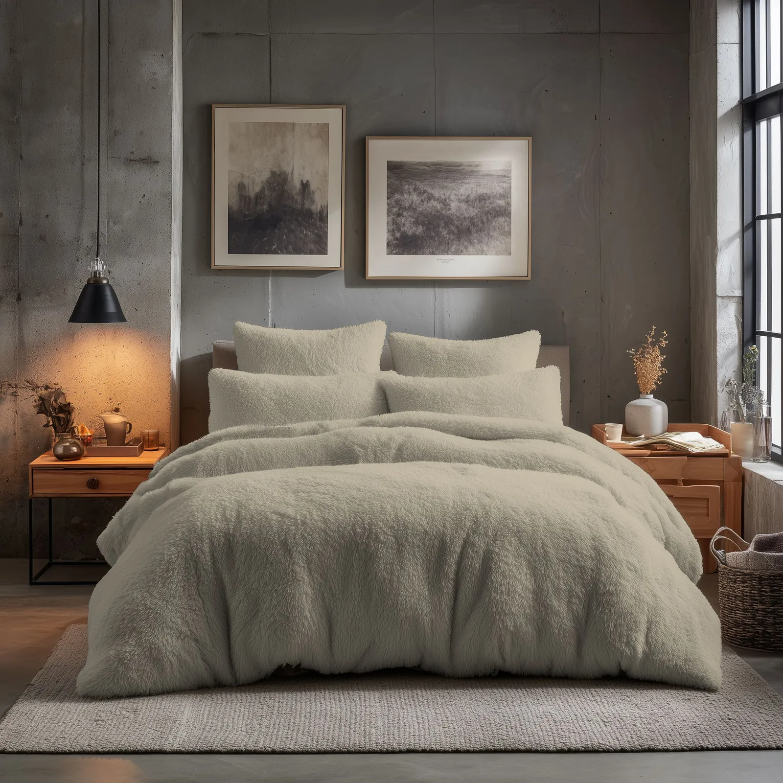 Snug City Teddy Bear Fleece Soft Cosy Duvet Cover + Pillow Case Set in Beige