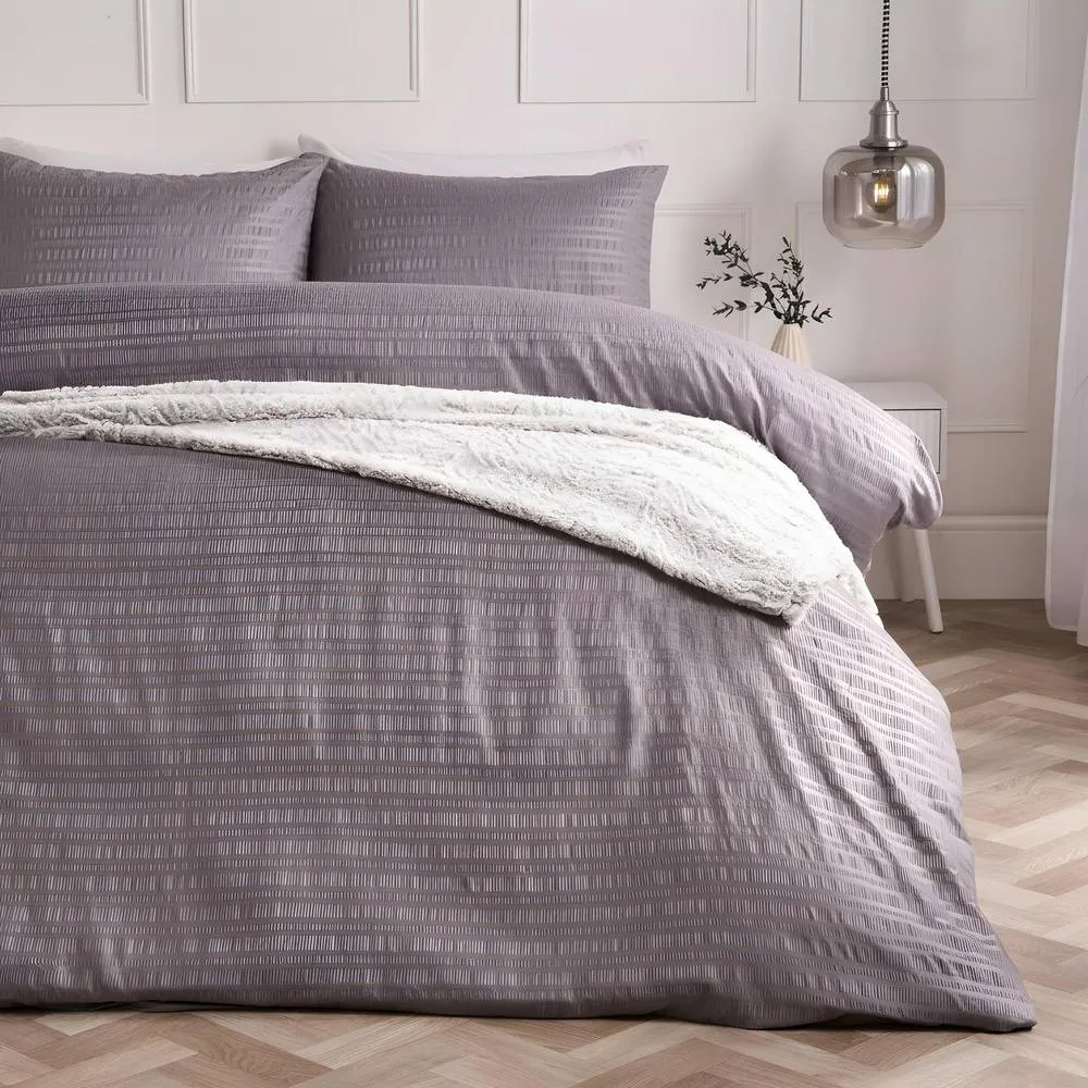 OHS Embossed Bedding Set Textured Duvet Cover with Pillowcase in Grey