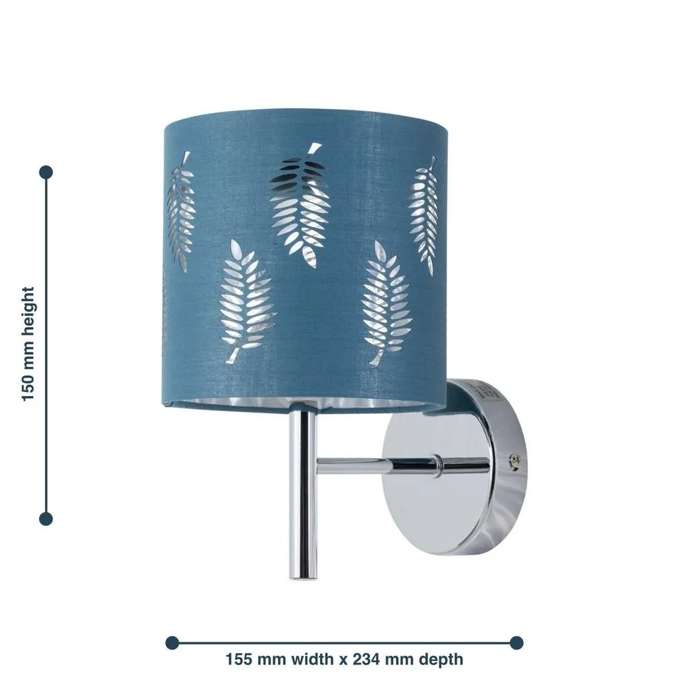 First Choice Lighting Set of 2 Brea - Chrome Wall Lights with Teal Fern Shades in Silver 6