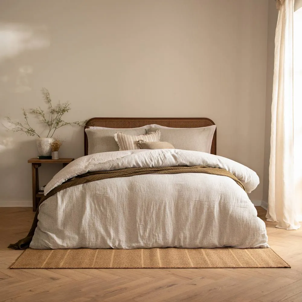 Yard Perrie Leaf Muslin 100% Cotton Duvet Cover Set, Double, Natural, Cream 2