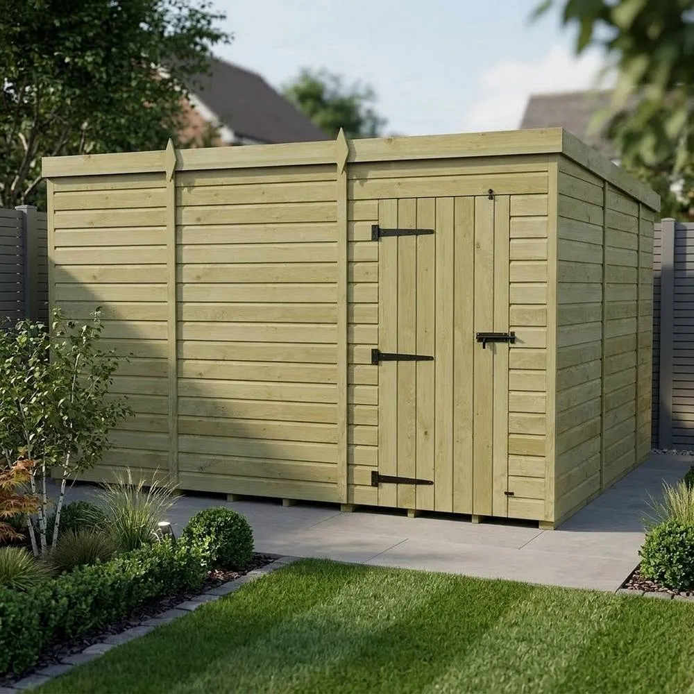 Buttercup Farm 11ft x 10ft Pent Garden Shed Single Door No Windows - Timber in Brown 2