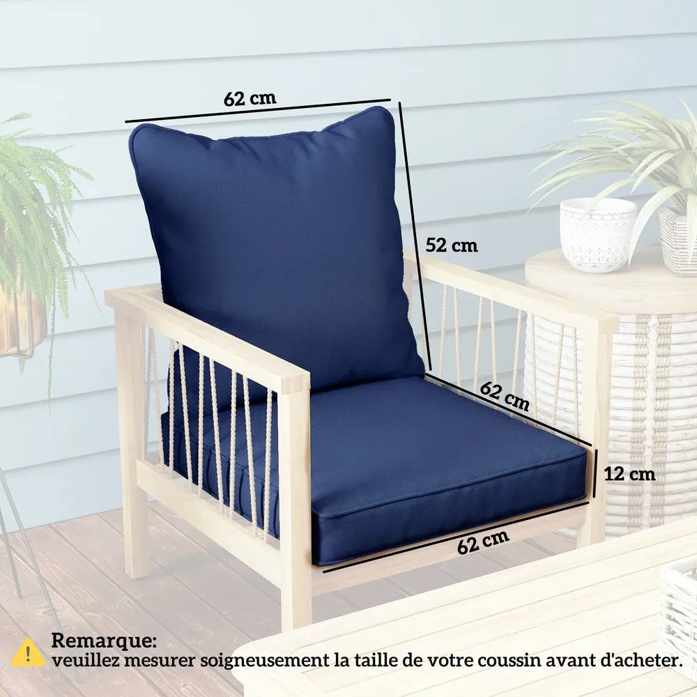 OUTSUNNY Garden Chair Cushion with Seat & Back Pad, CUSHION ONLY in Blue 3