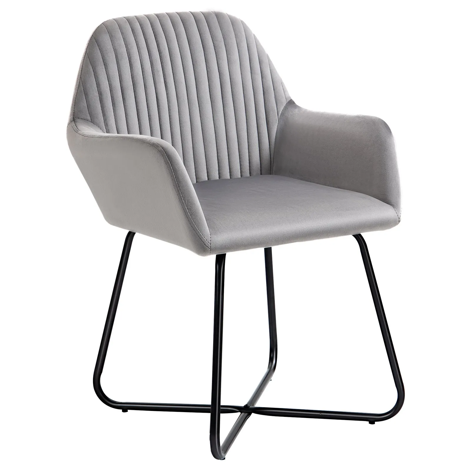HOMCOM Modern Accent Chair Velvet-Feel Upholstered Lounge Armchair in Grey 2