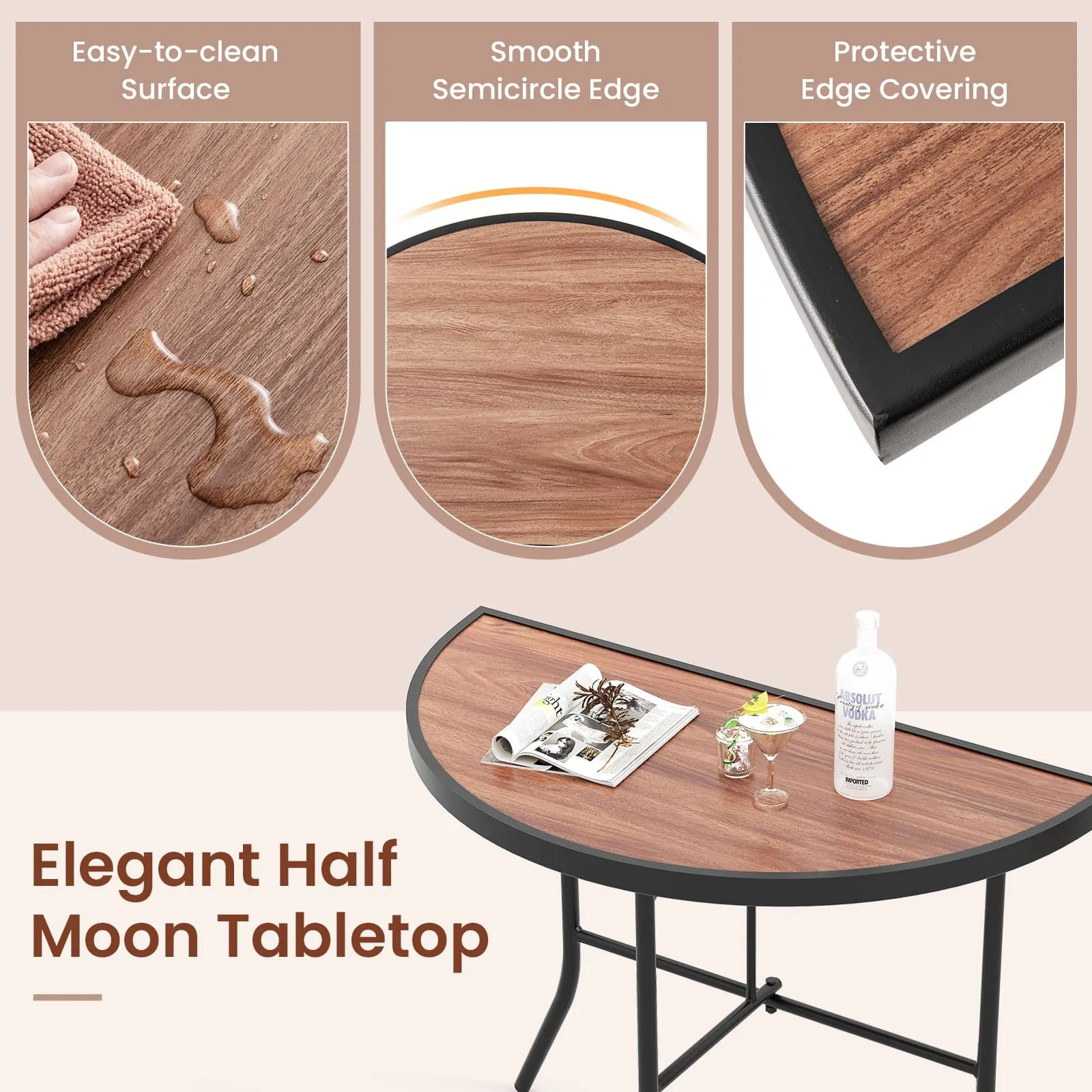 Costway Half-Round Folding Event Table Foldable Banquet Table in Brown 6