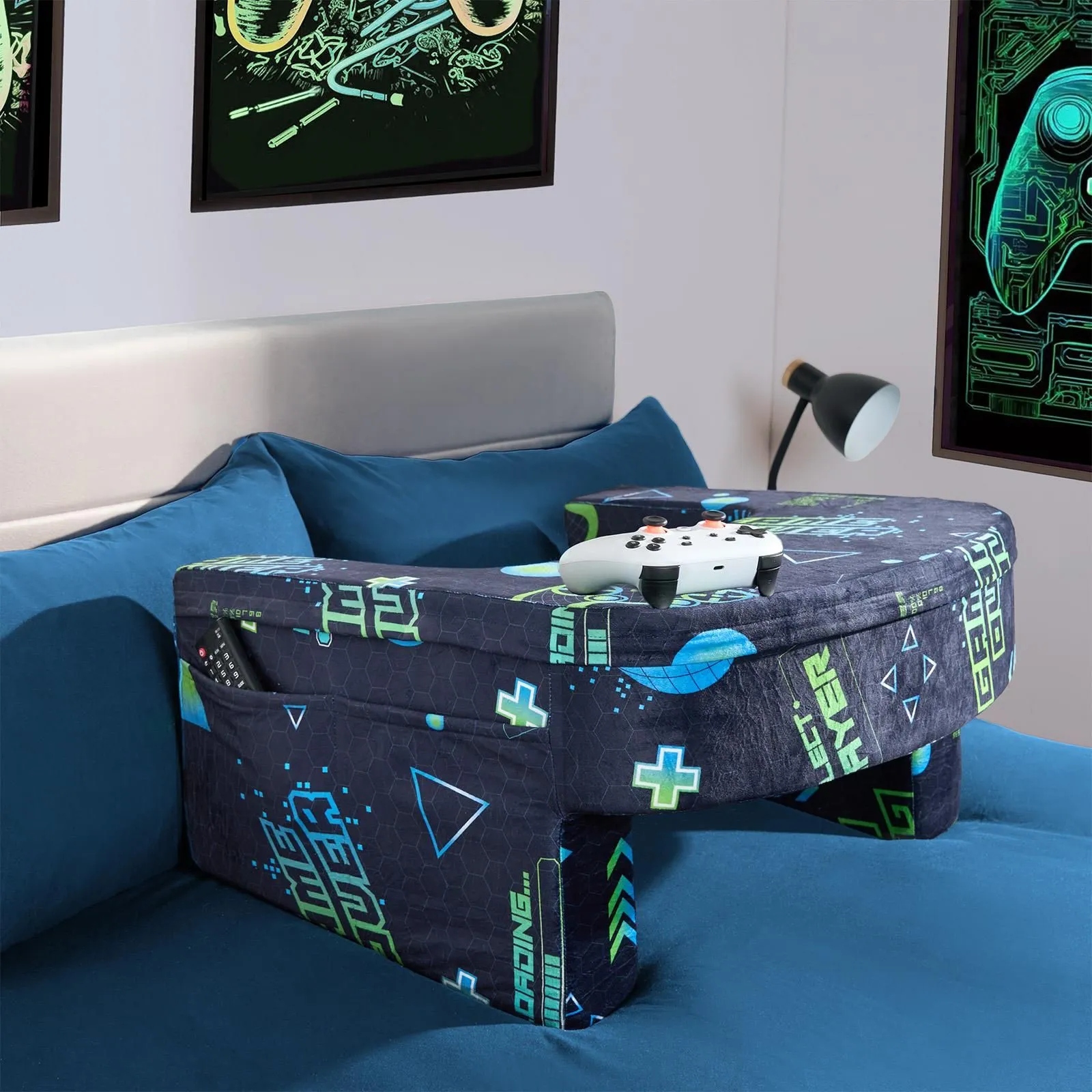 OHS Gaming Print Laptop Cushion Armrest Soft Foam Reading Pillow in Navy