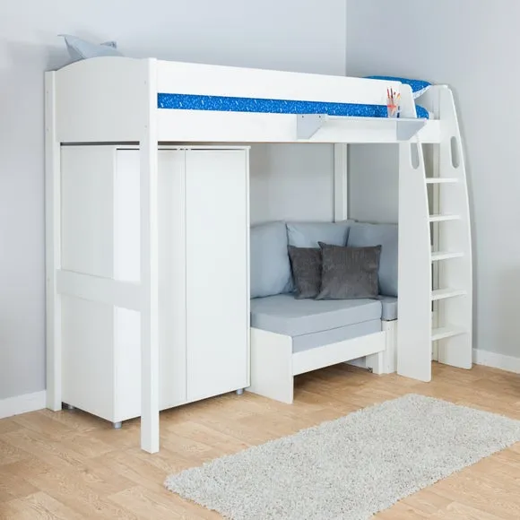 Uno High Sleeper with Corner Sofa And Wardrobe Pine