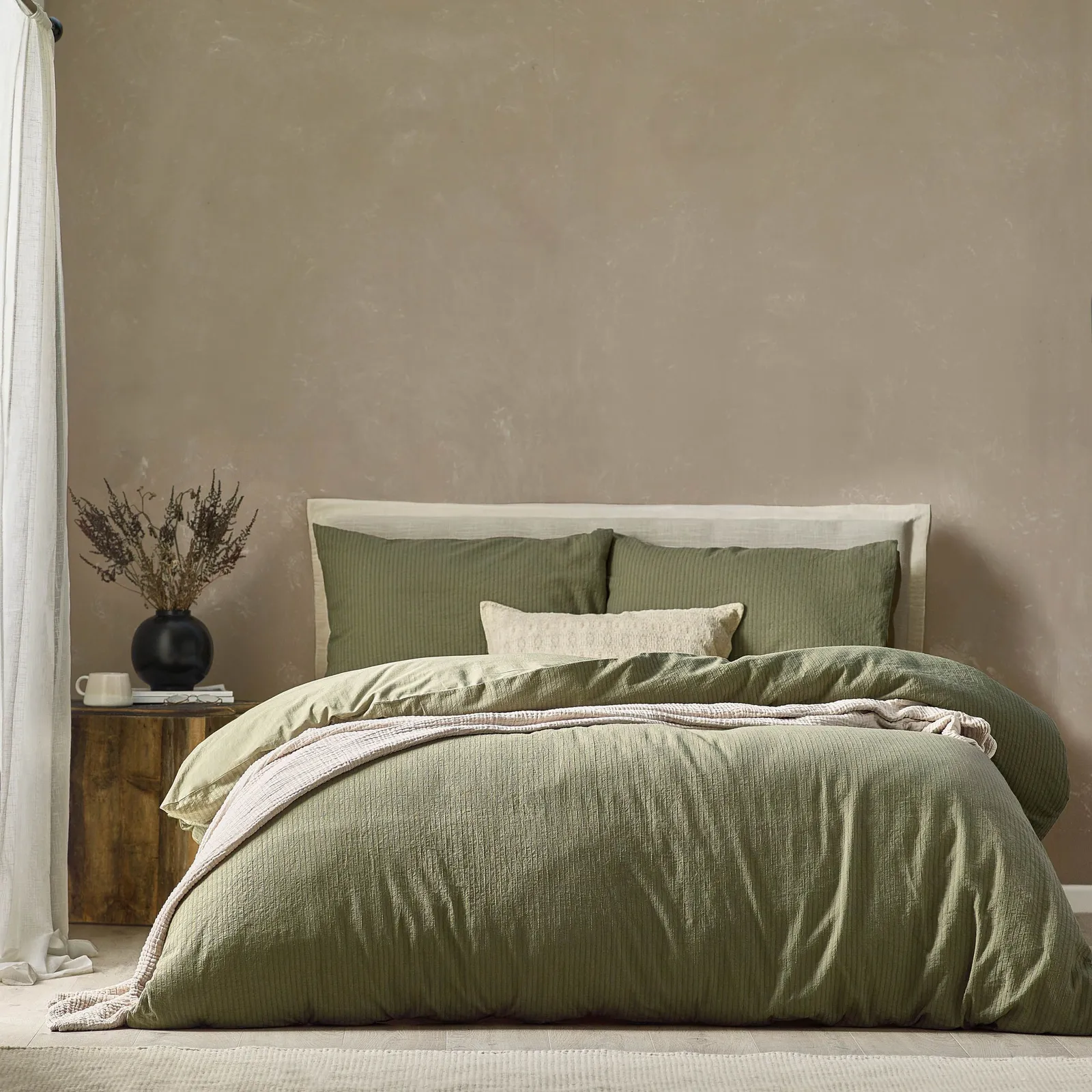 Yard Malton Stripe 100% Cotton Duvet Cover Set in Beige