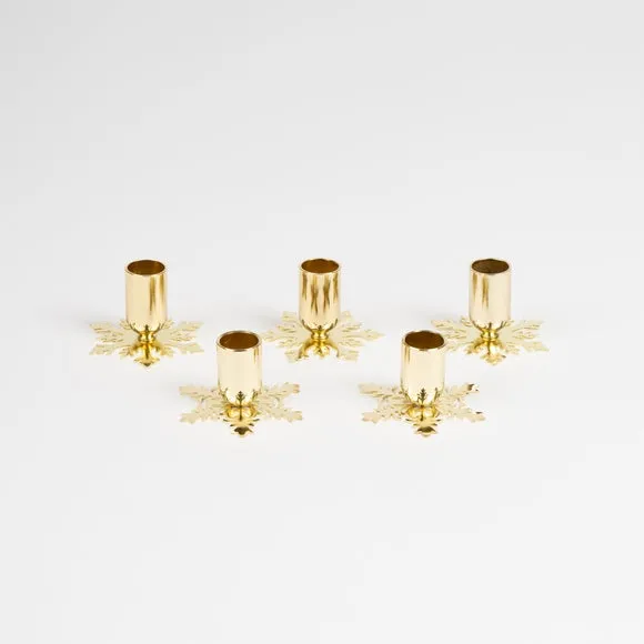 Set of 5 Gold Snowflake Candle Holders 3