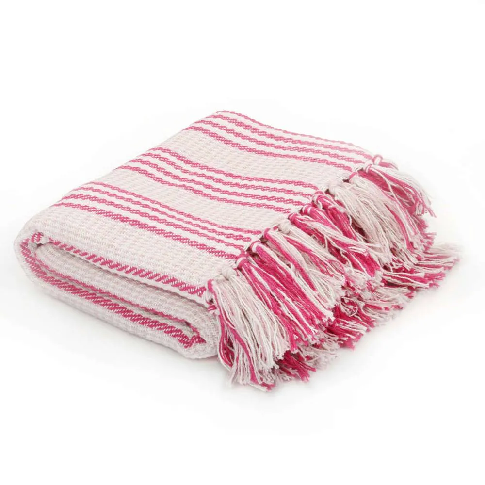 Berkfield Home Throw Cotton Stripes 125x150 cm Pink & White