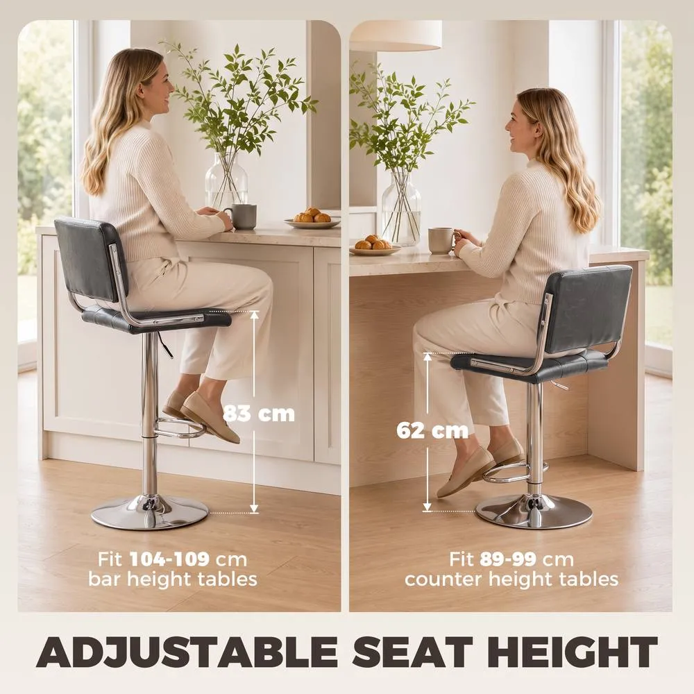 HOMCOM Adjustable Bar Stools Set of 2 with Backrest in Grey 6
