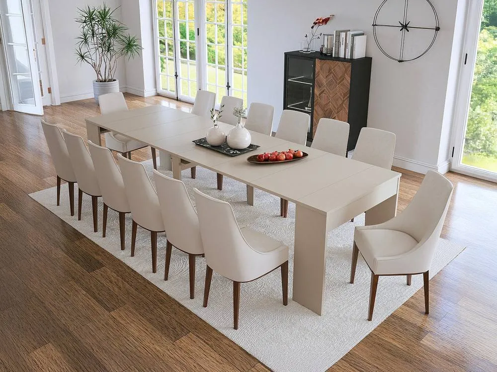 Vente-unique 12 - Seater Console Table - 6 Extensions - Beige - ONEGA 5