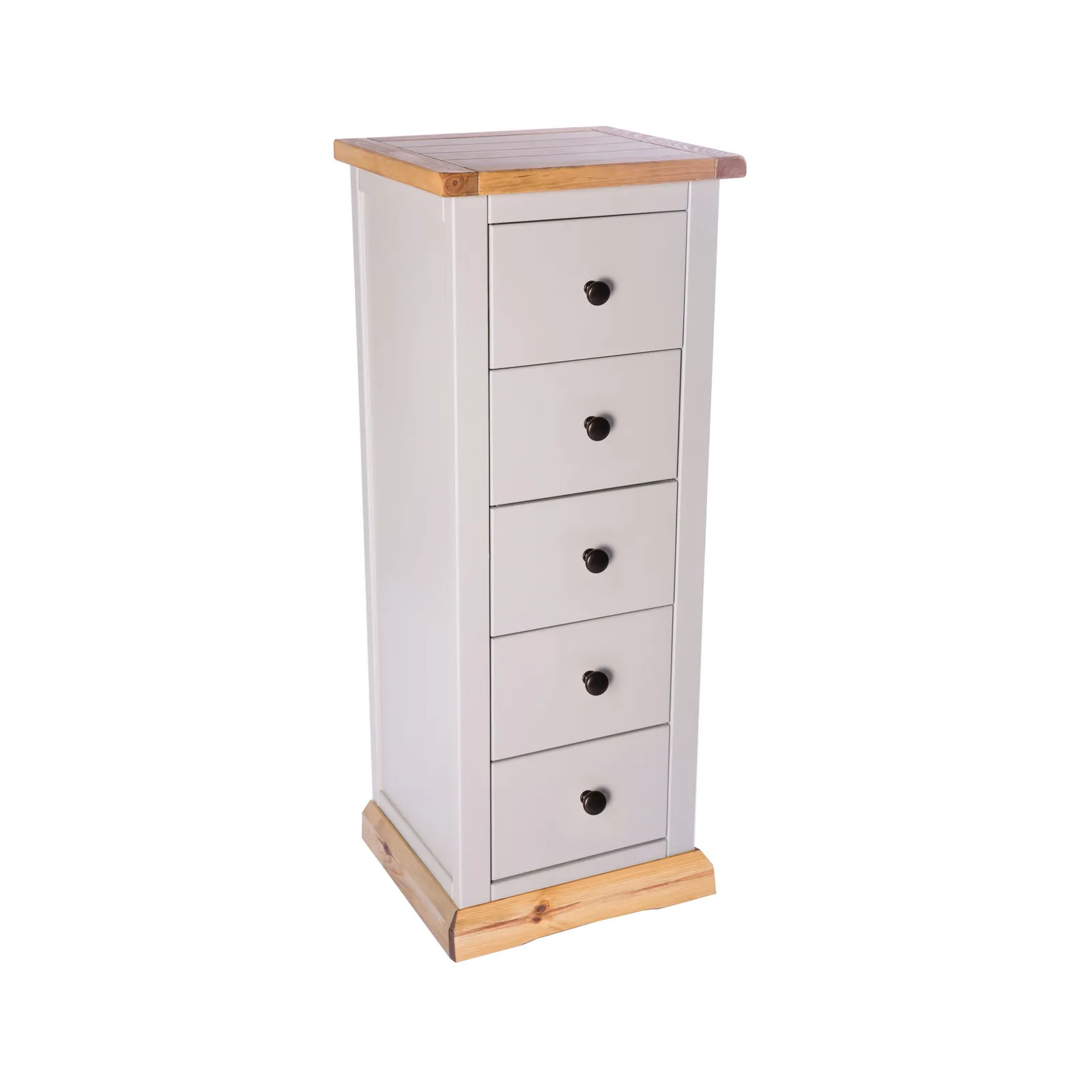 Cabinet Bits Bomporto 5 Drawer Narrow Chest of Drawers Brass Knob in Light Grey 3