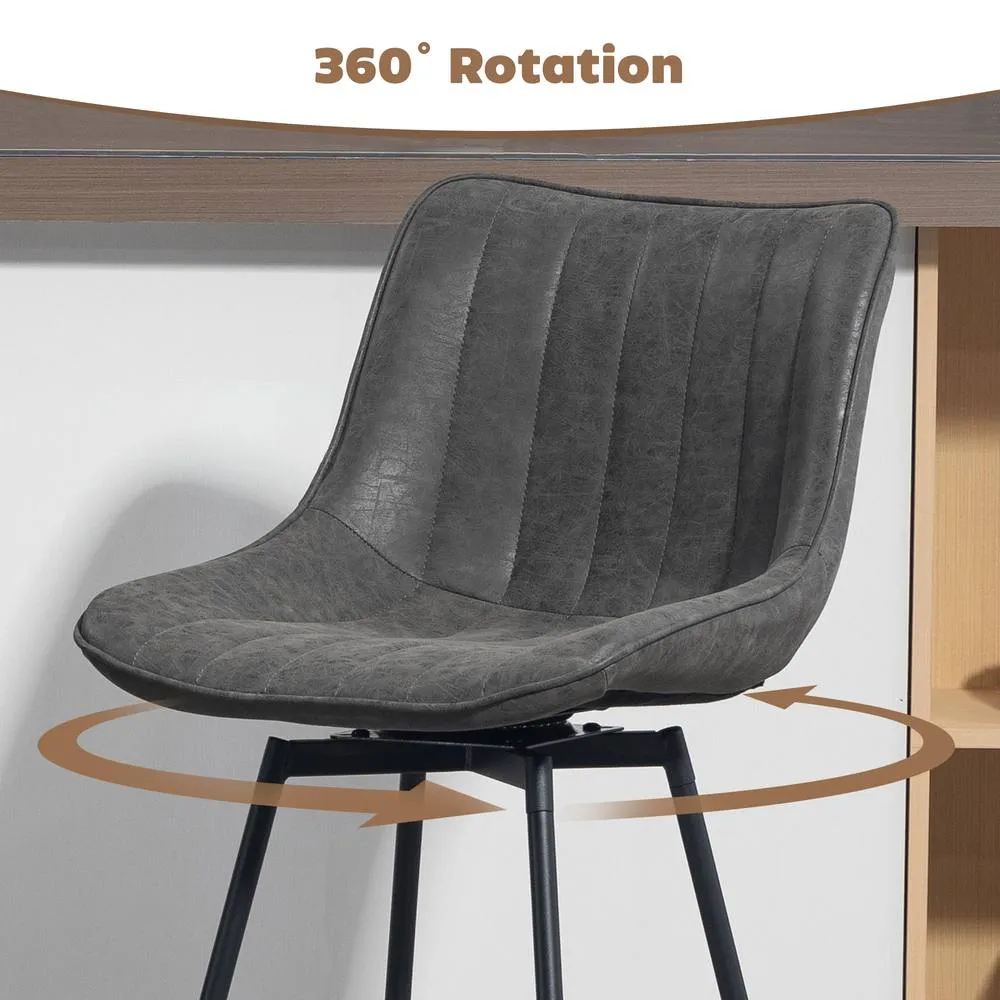 HOMCOM Swivel Bar Stools Set of 2, PU Leather Upholstered Bar Chairs, Grey 6