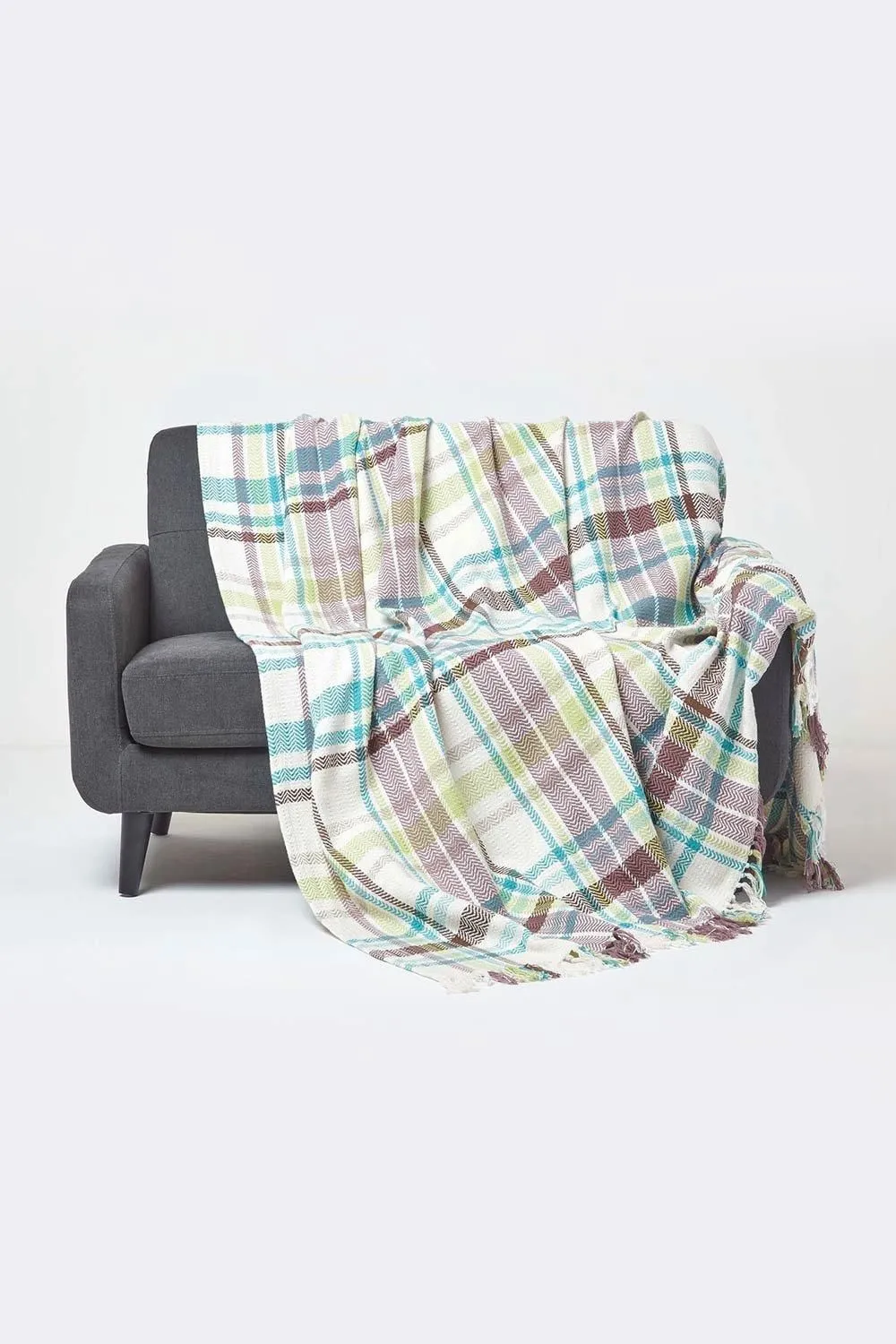 Homescapes Tartan 100% Cotton Falun Throw in Green