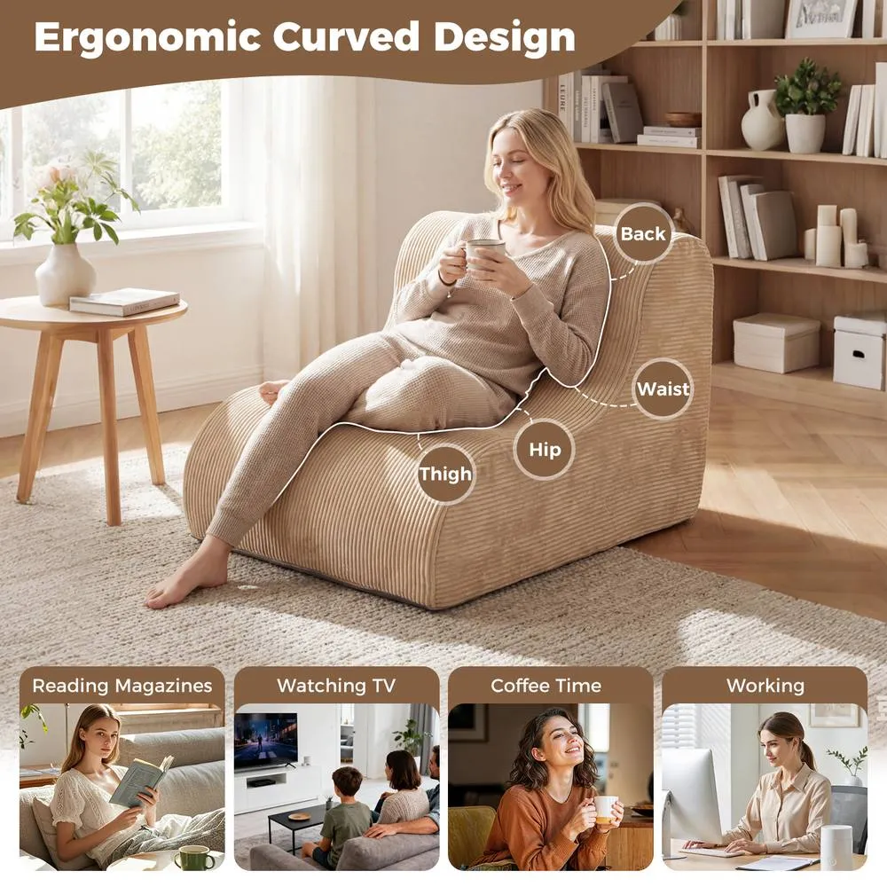Costway Bean Bag Chair for Adults Lazy Floor Sofa No Assembly Required in Beige 6