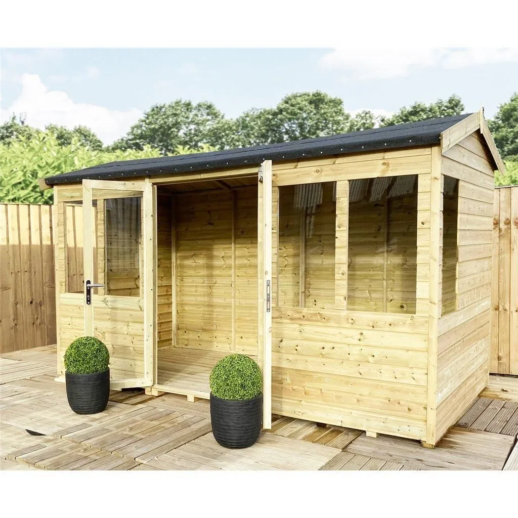 Marlborough 7 x 12 Reverse Pressure Treated Apex Summerhouse with Short Windows in Natural 3