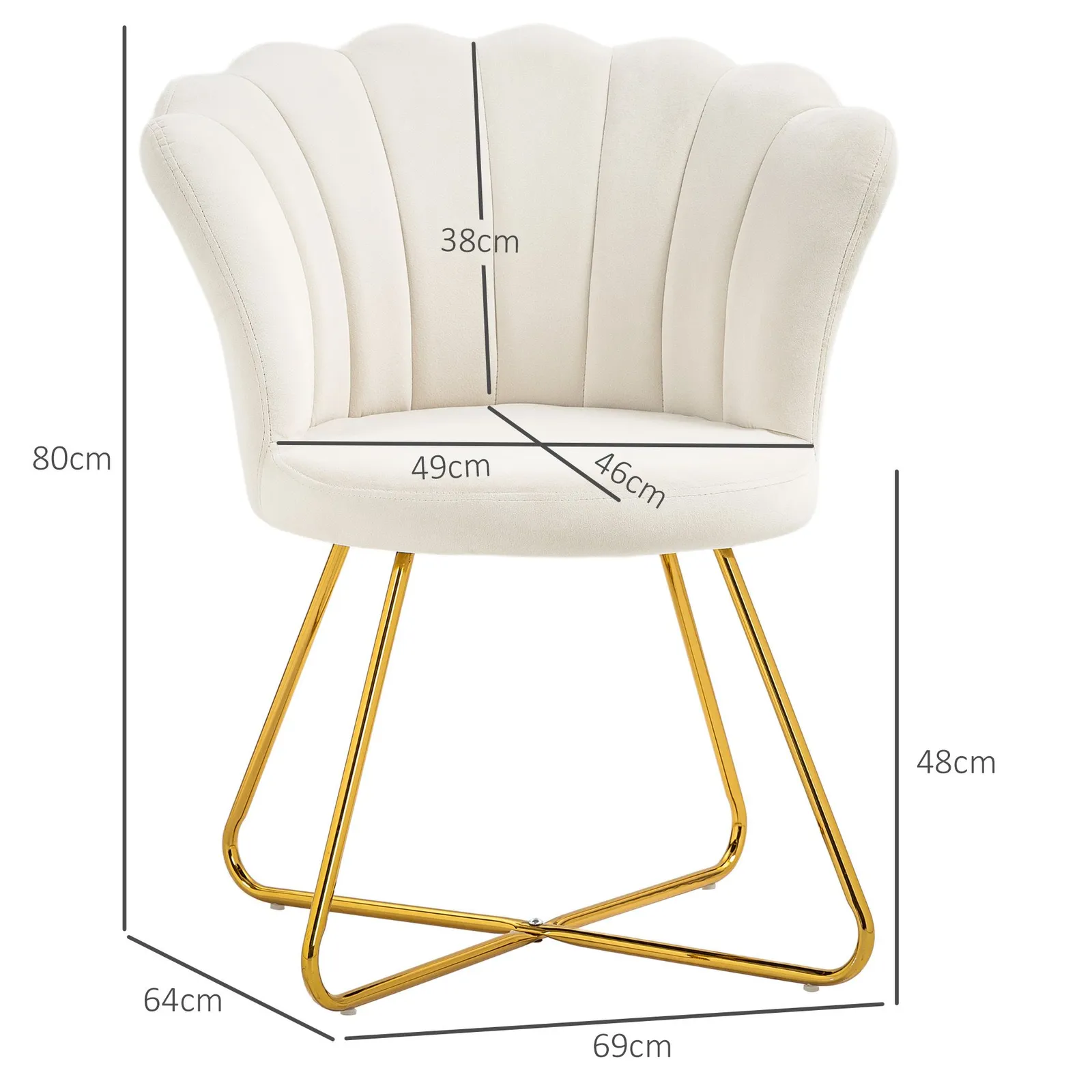 HOMCOM Accent Chair, Velvet Armchair with Lotus Backrest, Steel Legs, Cream 3