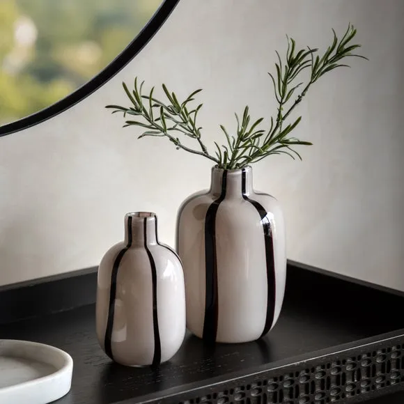 Cedar & Sage Set of 2 Linea Monochrome Stripe Glass Vases