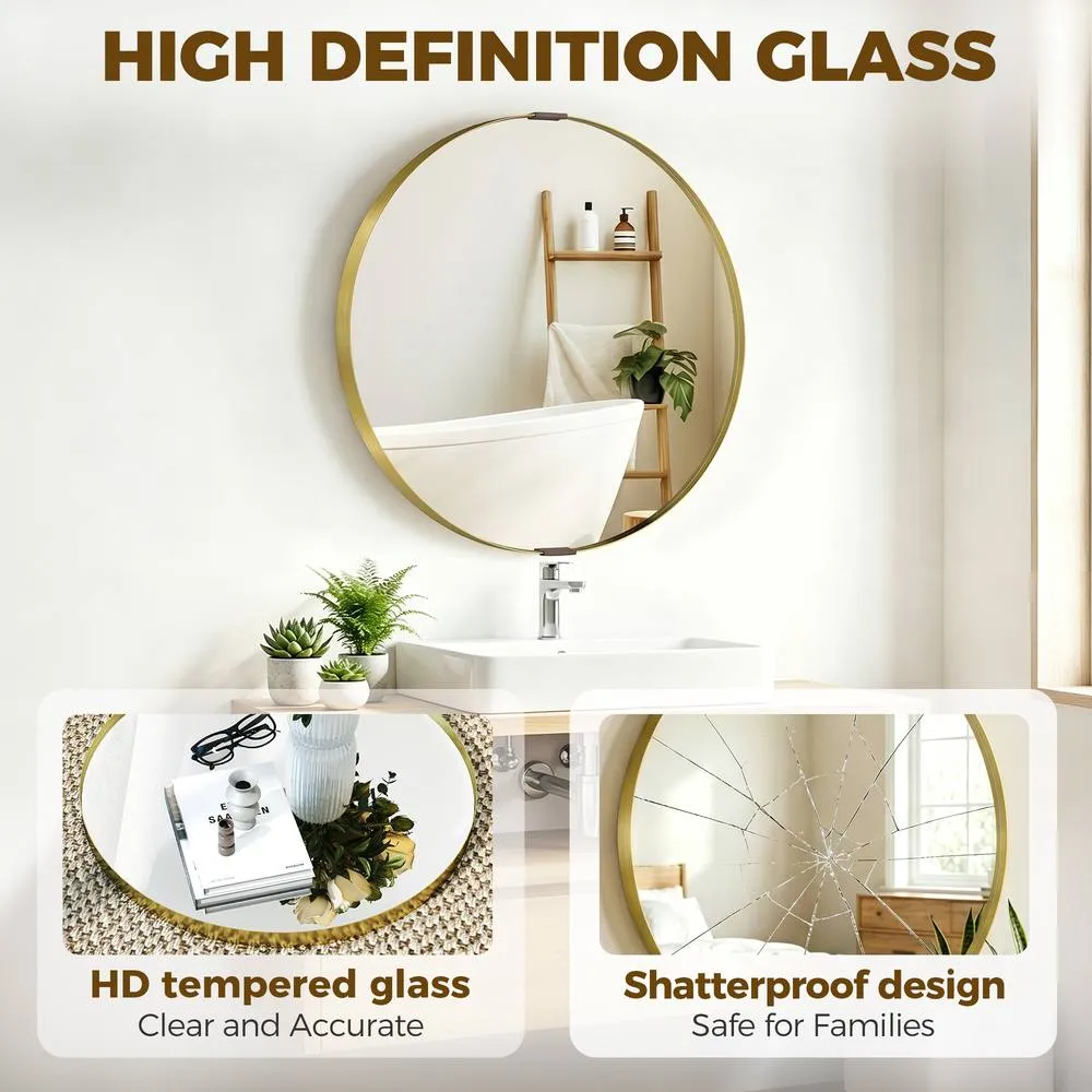 HOMCOM Wall Mirror 61 cm, Wall Mounted Bathroom Mirror in Gold 6