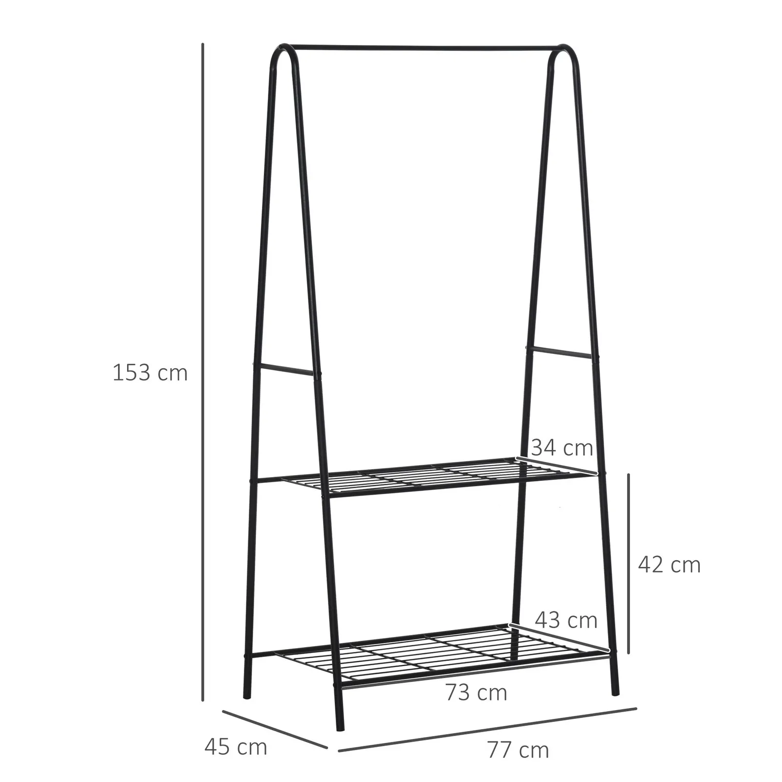 HOMCOM A Shaped Clothes Rack Garment Hanger Stand Hanging Rail 2-tier Shelving Metal in Black 3