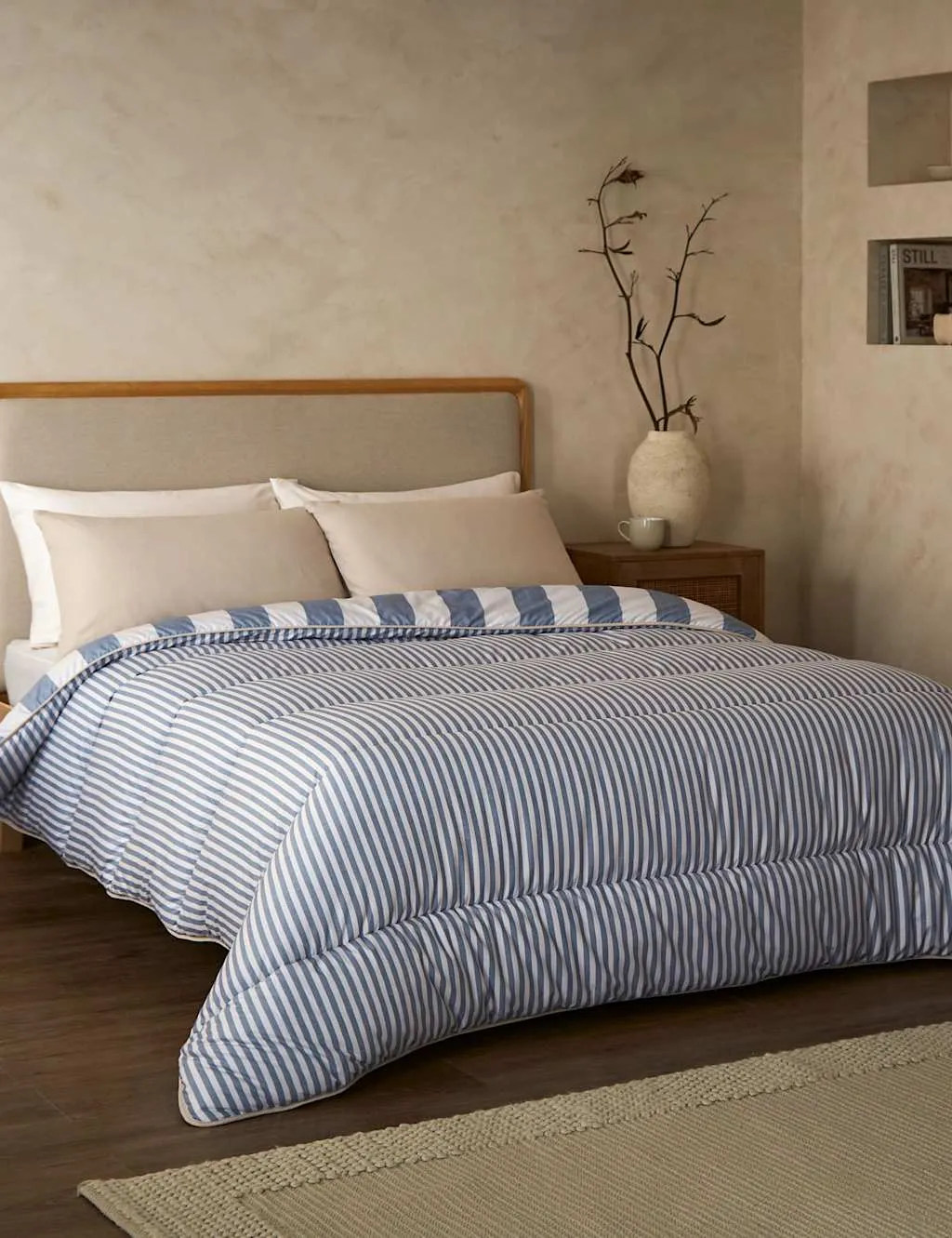 Nightlark Striped 10.5 Tog Coverless Duvet Set Light Blue