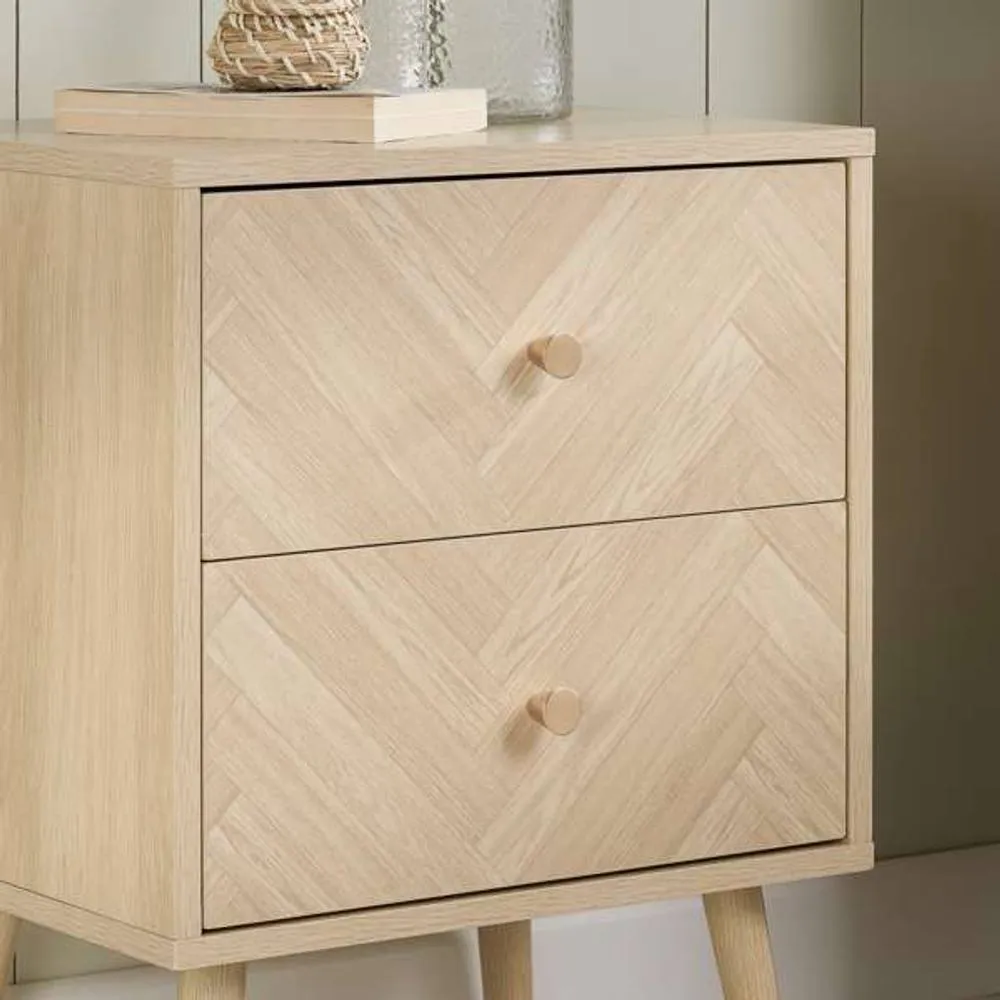 Birlea 2 Drawer Oak Brown Wooden Bedside Herringford in Light Oak 2