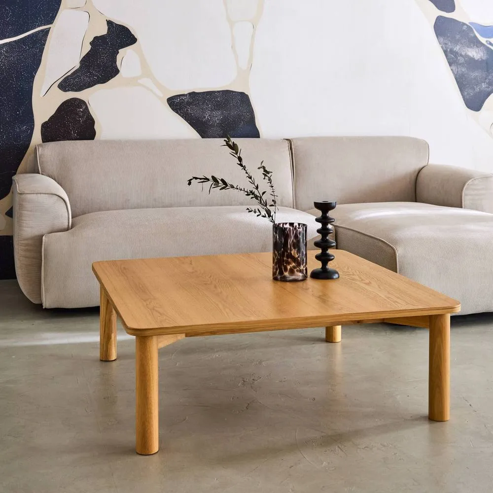 sweeek Square coffee table in hevea wood oak veneer in Brown 3