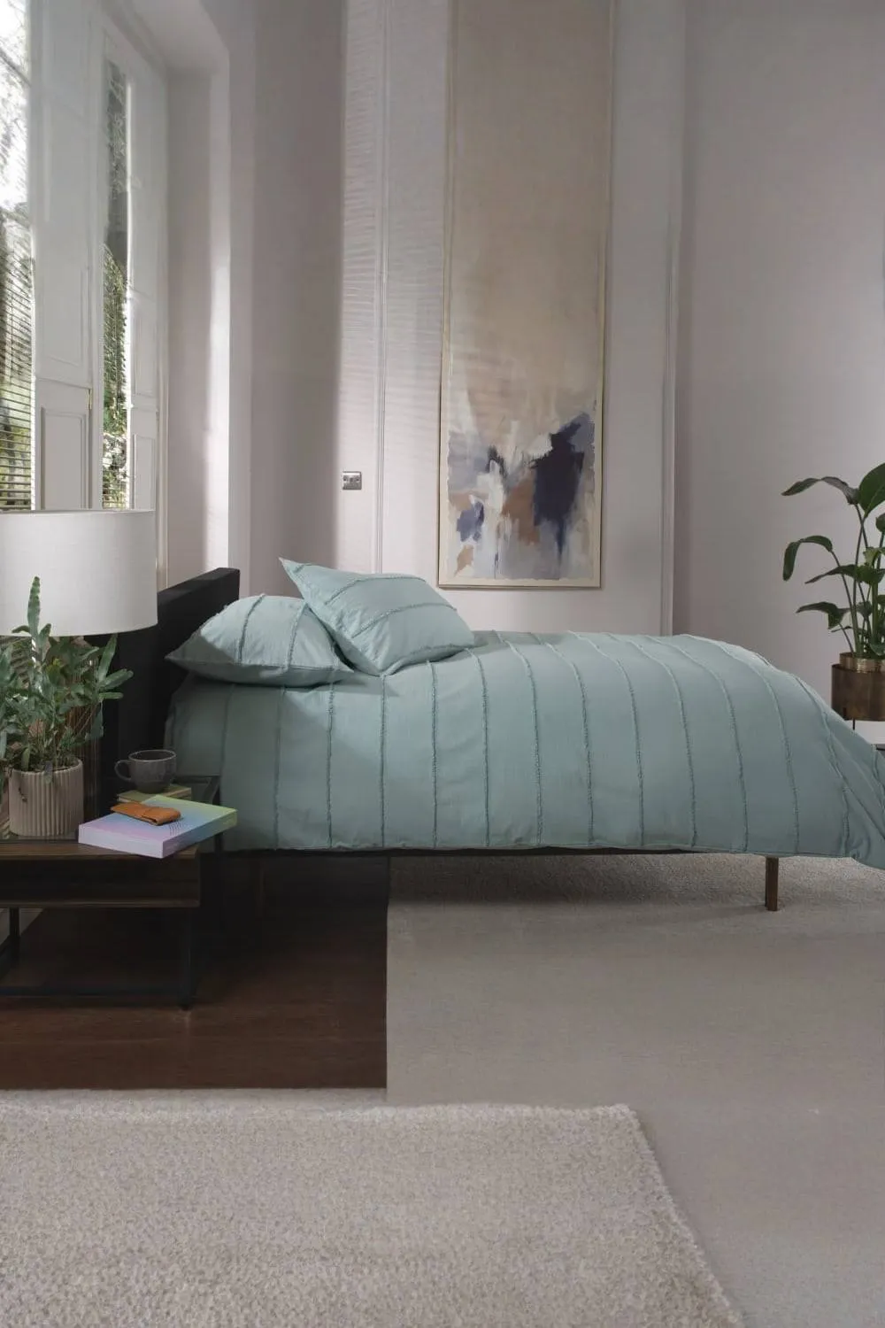 The Lyndon Company On The Line Stripe 100% Cotton Tufted Supersoft Duvet Cover Set | Deyongs 1846 in Duck Egg Blue 4