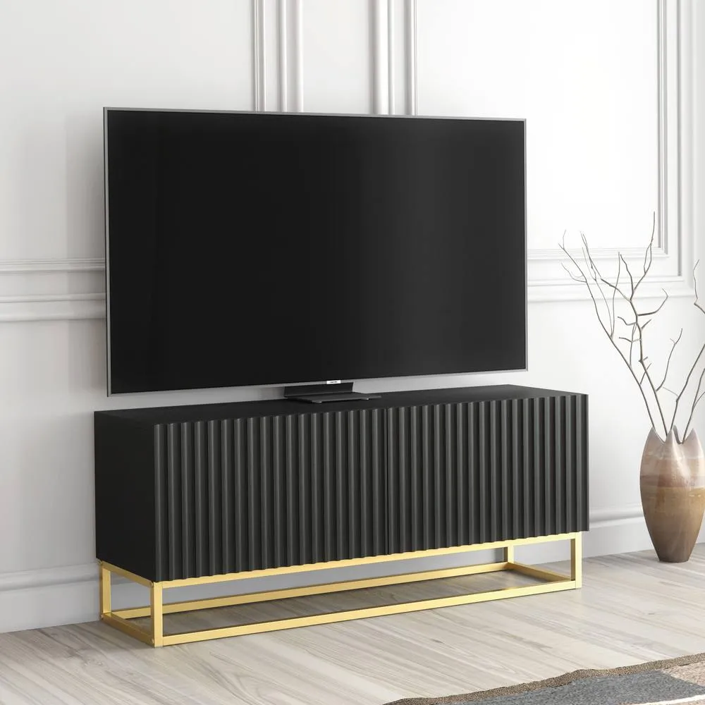 Creative Furniture Ripple TV Unit 100cm - Modern Fluted Design with Push to Open Doors in Black 3