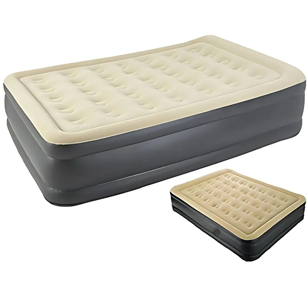 Trendi Double High Inflatable Air Mattress with Built-In Pump in Beige