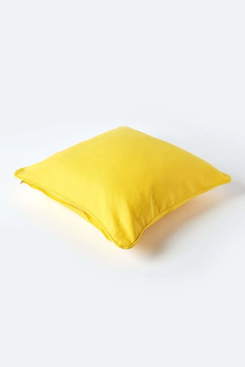 Homescapes Cotton Plain Cushion Cover in Yellow 3