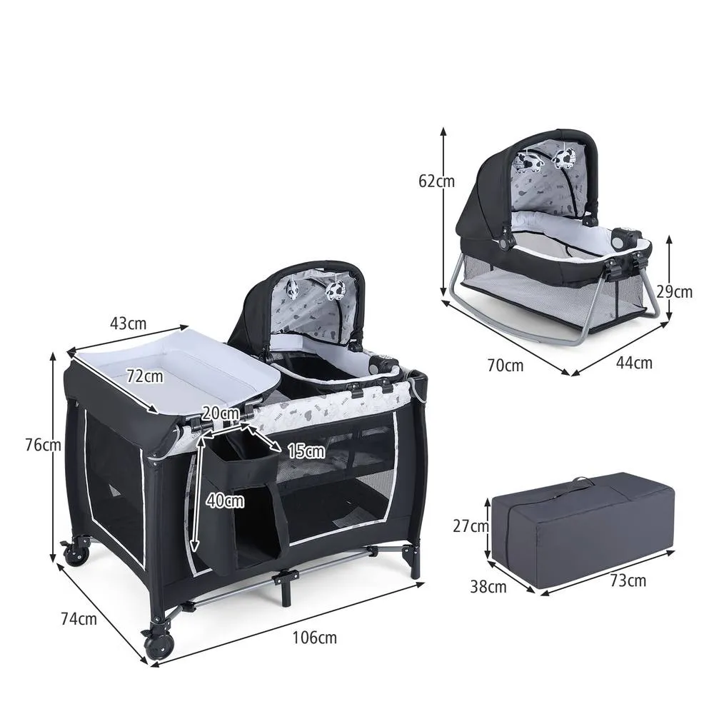 Costway Foldable Pack &Play Portable Baby Playard w/Rocking Bassinet&Music Box 6