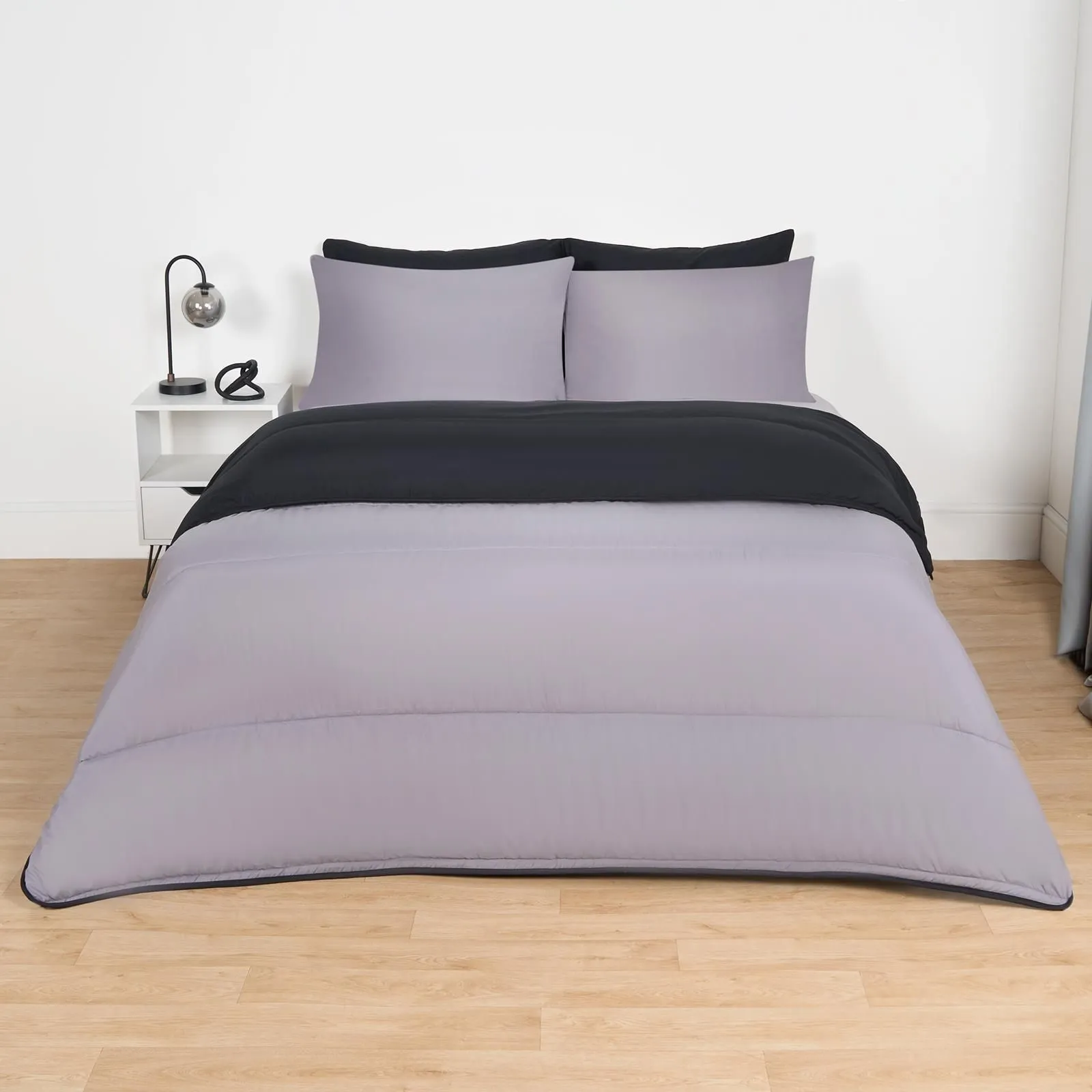OHS Soft Coverless 10.5 TOG Duvet Set Pillowcase Quilted Cover in Black