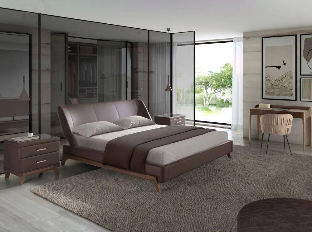 Angel Cerda Chocolate Brown Leatherette Double Bed 180x200 cm 4