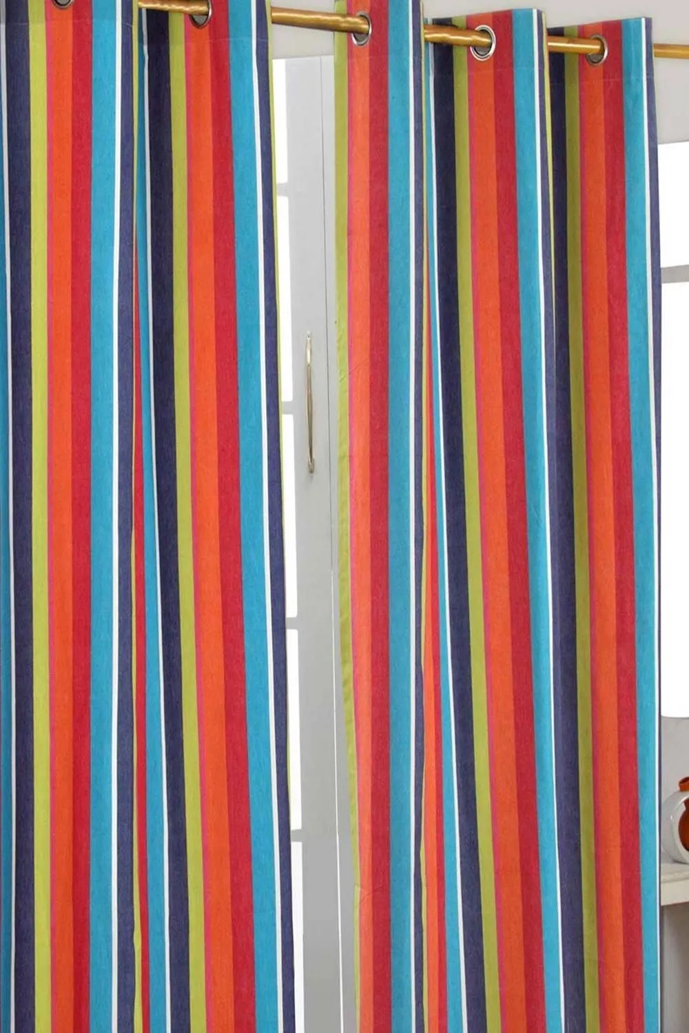 Homescapes Multi Stripes Ready Made Eyelet Curtain Pair