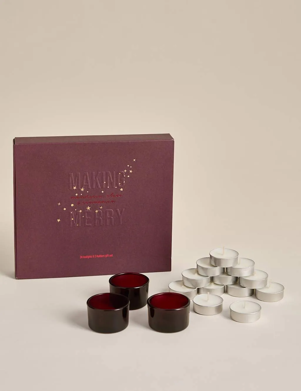 M&S Mandarin Cinnamon & Clove Tealight Gift Set Red Mix